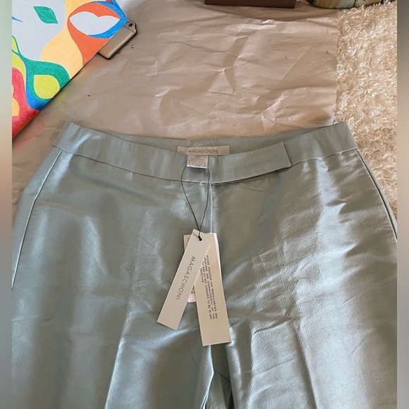 NWT Magaschoni 100% Dupioni Silk straight w little Flare Pants Light Blue Size 2 - Picture 5 of 14